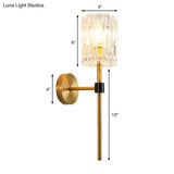 Minimalist Crystal Cylindrical Wall Sconce - 1/2 Lights Brass Fixture For Living Room