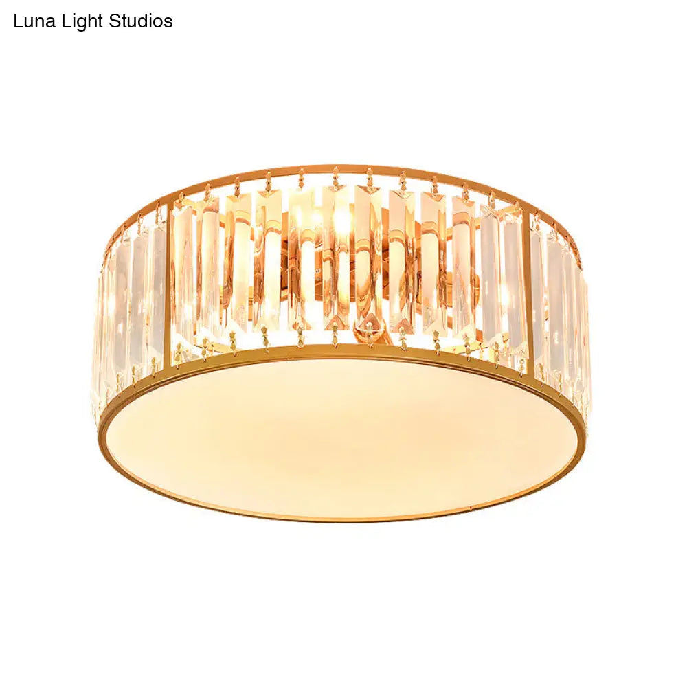 Minimalist Crystal Drum Ceiling Lamp - Bedroom Flush Mount Light