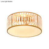 Minimalist Crystal Drum Ceiling Lamp - Bedroom Flush Mount Light
