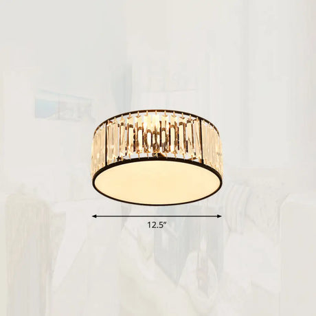Minimalist Crystal Drum Ceiling Lamp - Bedroom Flush Mount Light Black / 12.5’