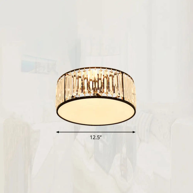 Minimalist Crystal Drum Ceiling Lamp - Bedroom Flush Mount Light Black / 12.5’