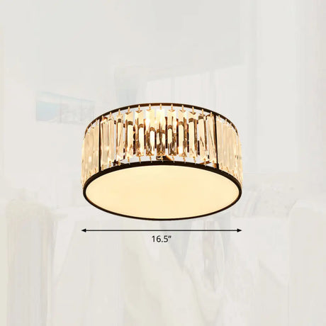 Minimalist Crystal Drum Ceiling Lamp - Bedroom Flush Mount Light Black / 16.5’