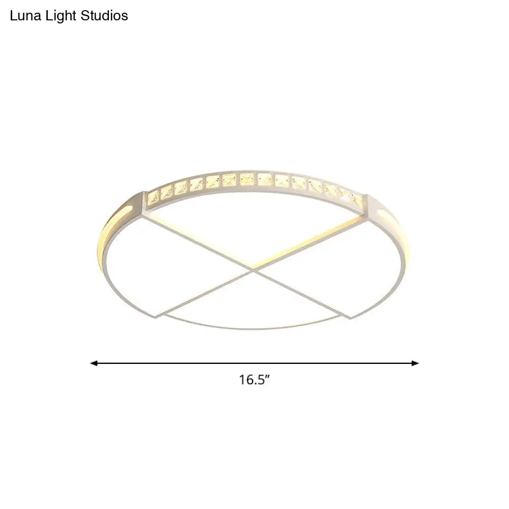 Minimalist Crystal Encrusted Led Flushmount Ceiling Light - White Circle Division 16.5’/20.5’ W
