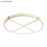 Minimalist Crystal Encrusted Led Flushmount Ceiling Light - White Circle Division 16.5’/20.5’ W