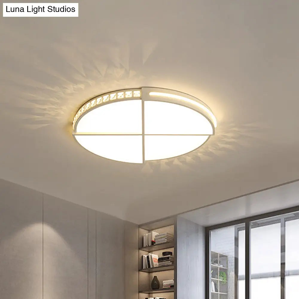 Minimalist Crystal Encrusted Led Flushmount Ceiling Light - White Circle Division 16.5’/20.5’ W
