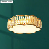 Minimalist Crystal Flower Ceiling Light In Brass - Tri - Sided Flush Mount