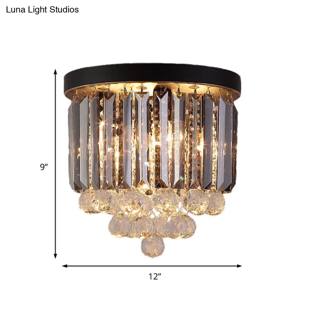 Minimalist Crystal Flushmount Lighting - Black Cylindrical Corridor Ceiling Flush Light