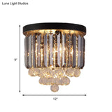 Minimalist Crystal Flushmount Lighting - Black Cylindrical Corridor Ceiling Flush Light