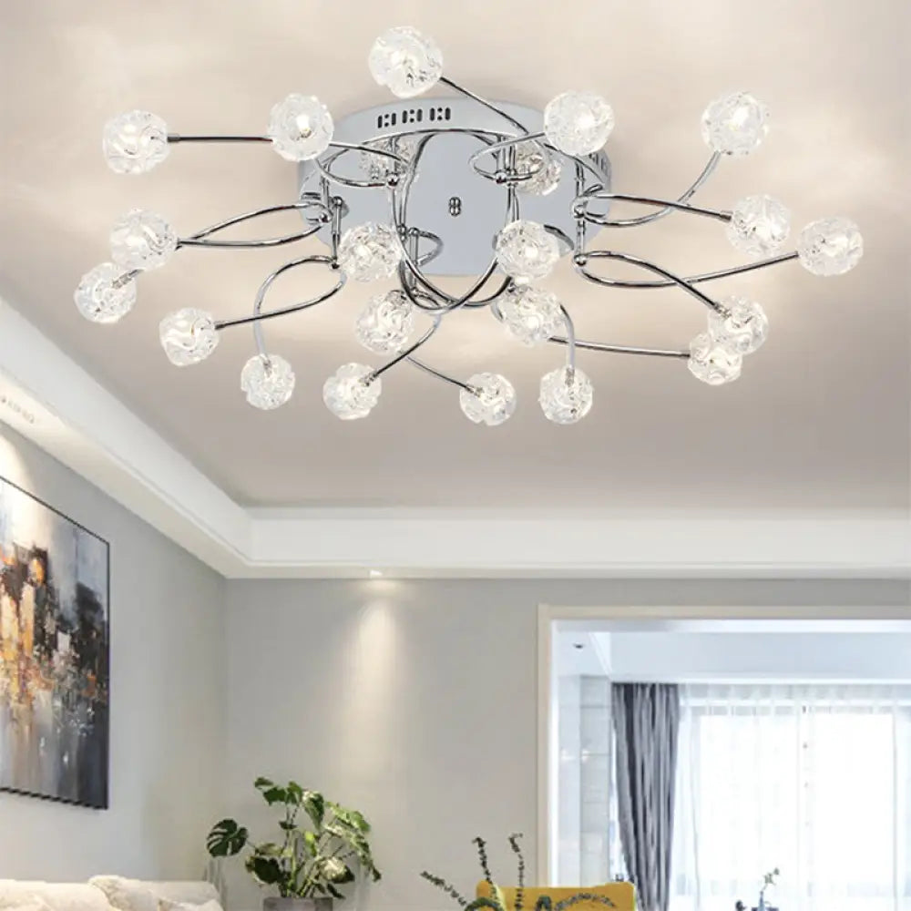 Minimalist Crystal Globe Semi Flush Ceiling Lamp In Chrome - 12/16/20 - Bulb Close To Light For