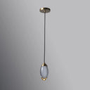 Minimalist Crystal Led Brass Ceiling Pendant - Oval Mini Suspension Lighting For Bedroom