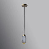 Minimalist Crystal Led Brass Ceiling Pendant - Oval Mini Suspension Lighting For Bedroom