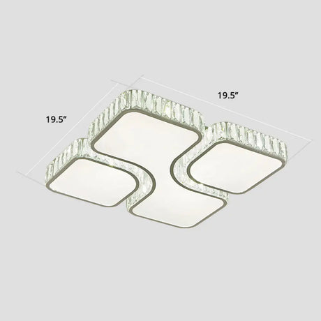 Minimalist Crystal Led Ceiling Flush Light For Bedroom - White Square Mount Lamp / 19.5’