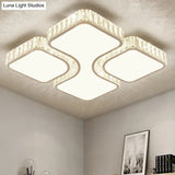 Minimalist Crystal Led Ceiling Flush Light For Bedroom - White Square Mount Lamp