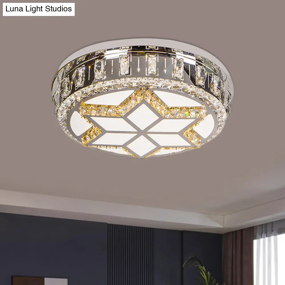 Minimalist Crystal Led Ceiling Light In Warm/White With Hand - Cut Circle Flush Mount