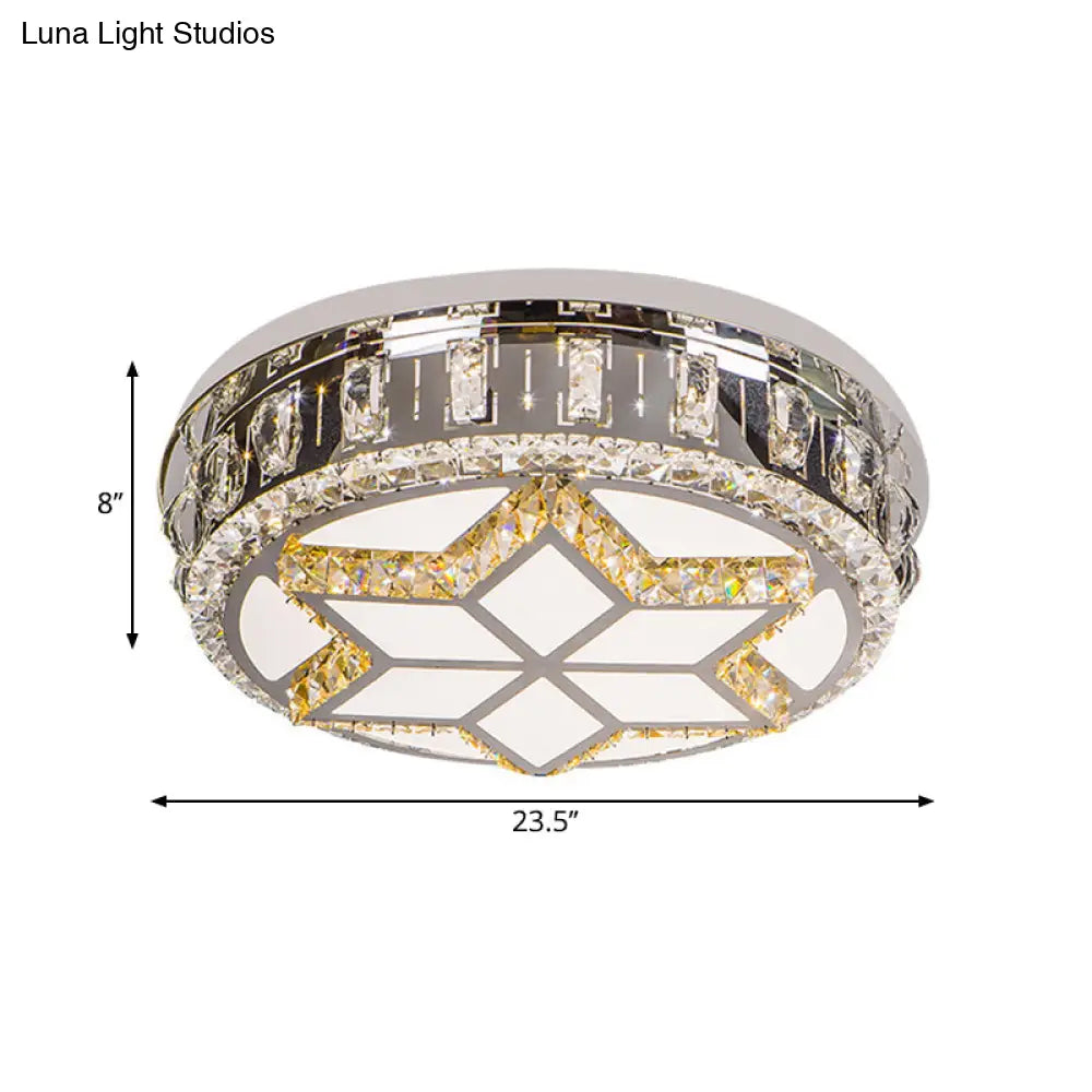 Minimalist Crystal Led Ceiling Light In Warm/White With Hand - Cut Circle Flush Mount