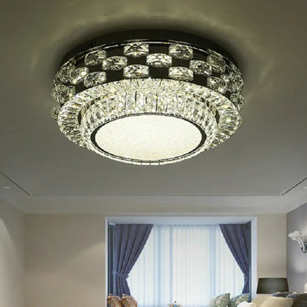Minimalist Crystal Led Ceiling Light: Round/Square Flush Mount In Warm/White Light Chrome Finish /