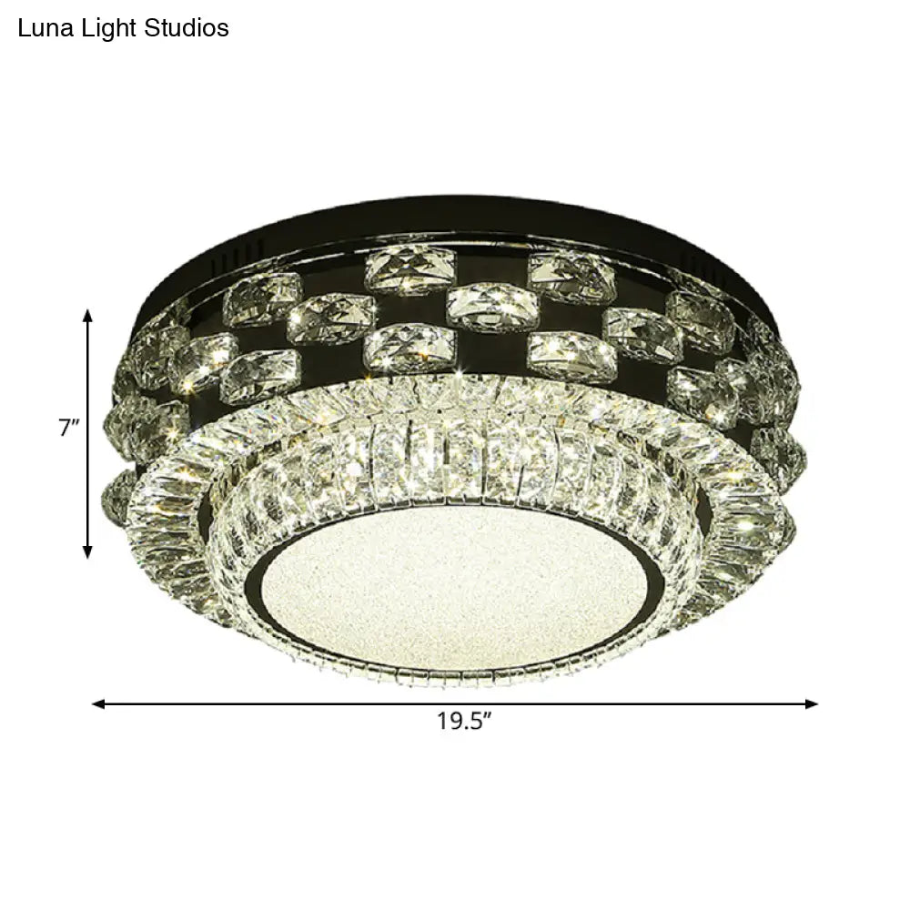 Minimalist Crystal Led Ceiling Light: Round/Square Flush Mount In Warm/White Light Chrome Finish