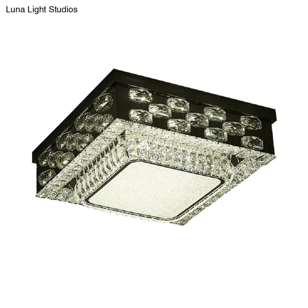 Minimalist Crystal Led Ceiling Light: Round/Square Flush Mount In Warm/White Light Chrome Finish