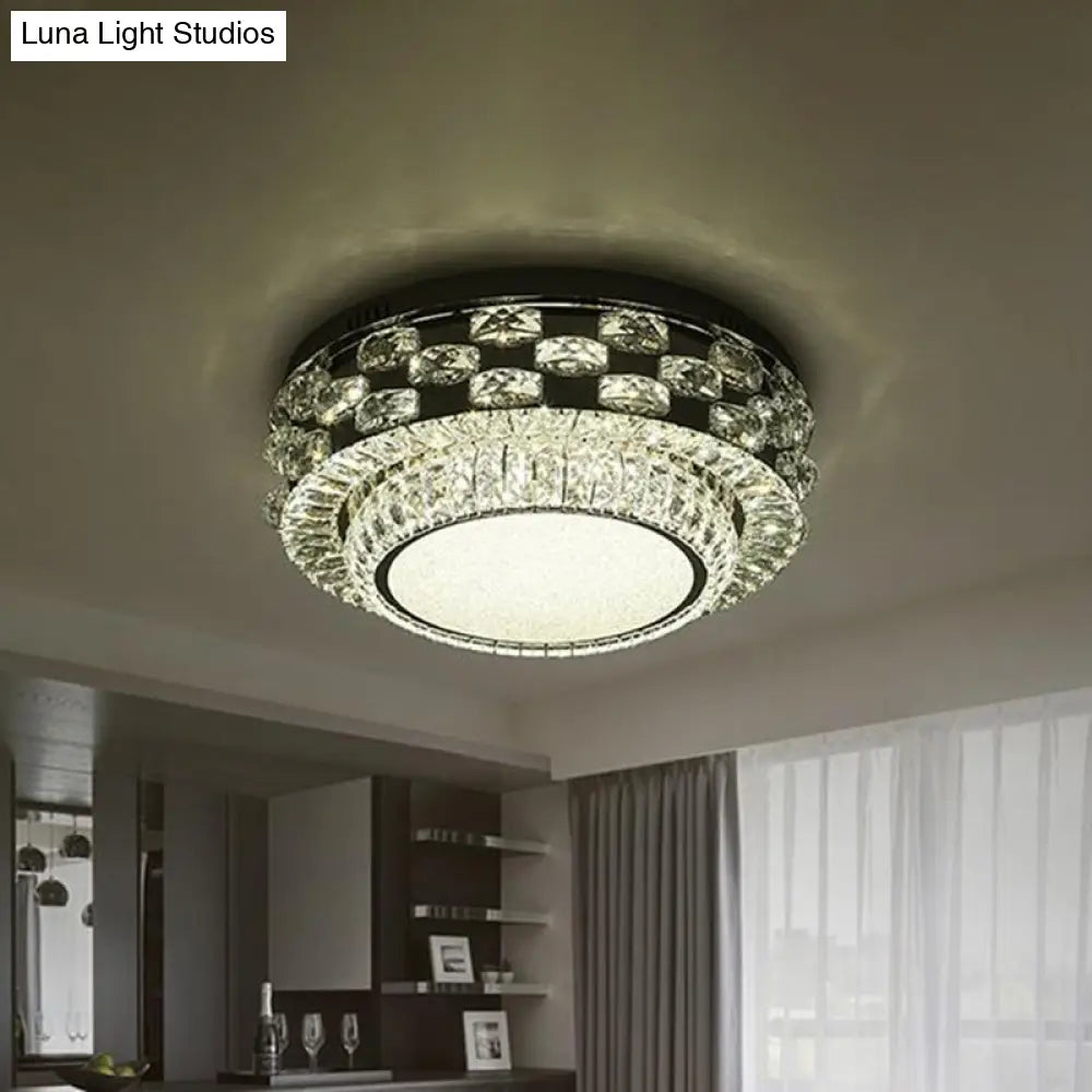 Minimalist Crystal Led Ceiling Light: Round/Square Flush Mount In Warm/White Light Chrome Finish