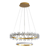 Minimalist Crystal Led Chandelier With Gold Finish & Metal Ring