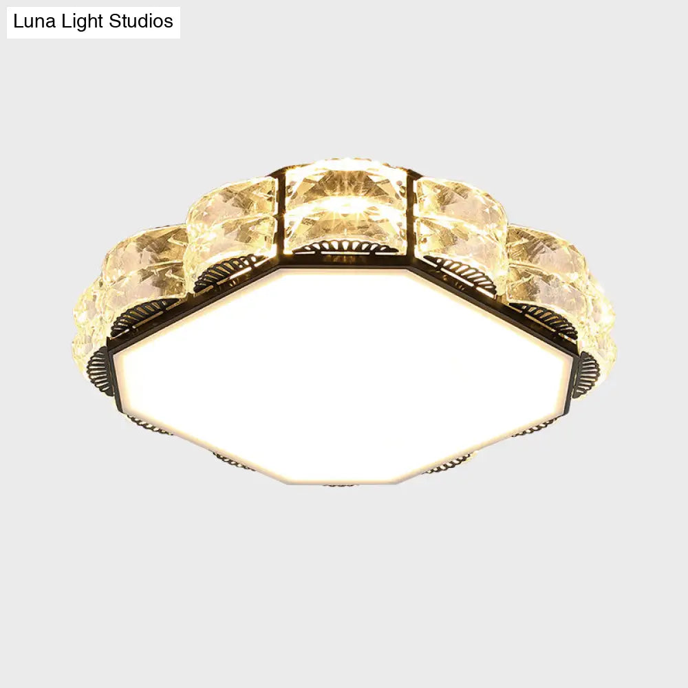 Minimalist Crystal Led Flush Lamp In Black/White