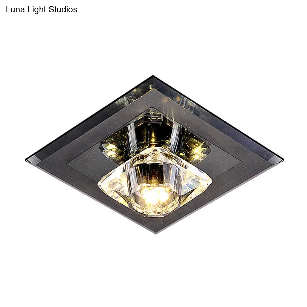 Minimalist Crystal Led Flush Mount Ceiling Lamp - Square Shape With Tan/Black Finish Warm/White