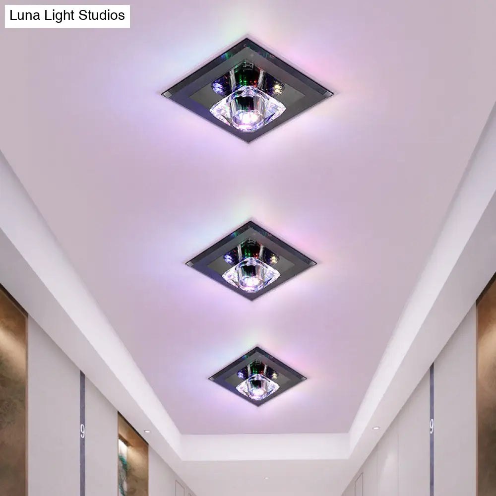 Minimalist Crystal Led Flush Mount Ceiling Lamp - Square Shape With Tan/Black Finish Warm/White