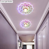 Minimalist Crystal Led Flush Mount Ceiling Light With Floral Design - Ideal For Foyer Clear Lamp