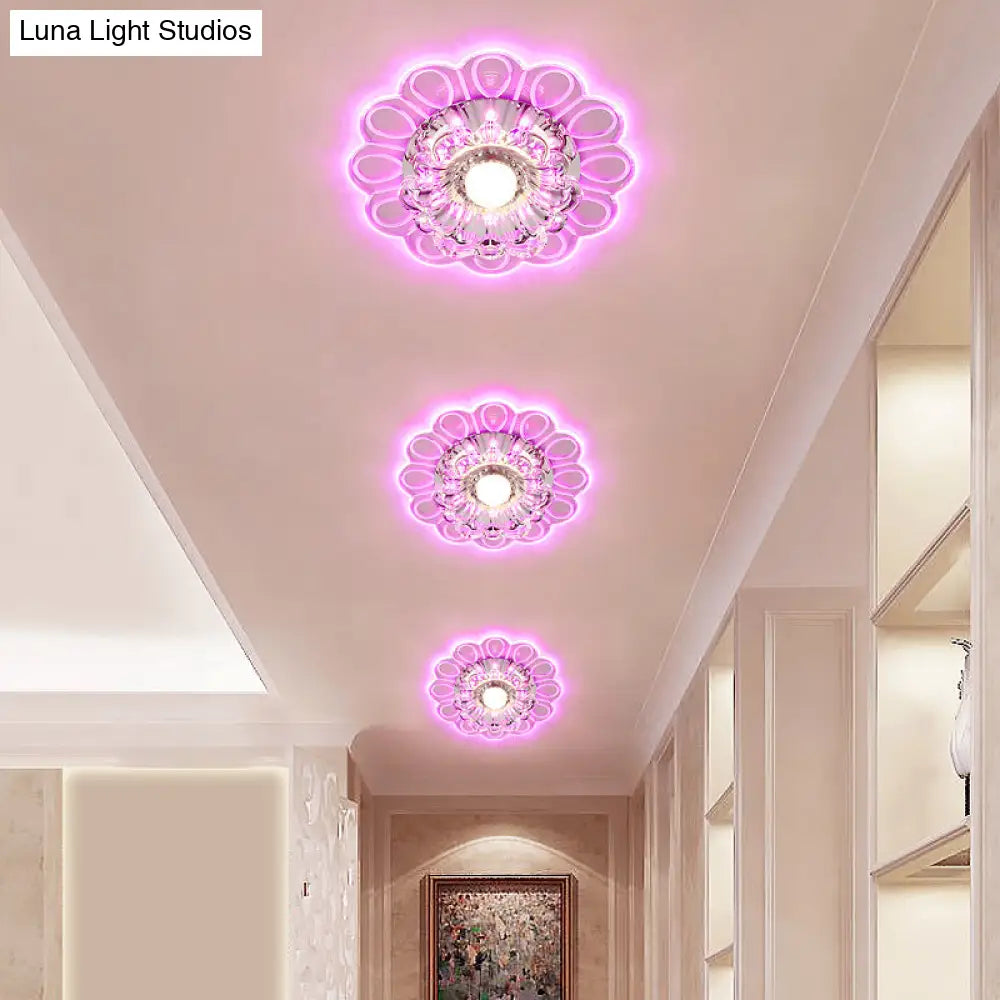 Minimalist Crystal Led Flush Mount Ceiling Light With Floral Design - Ideal For Foyer Clear Lamp