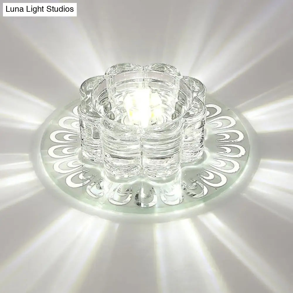 Minimalist Crystal Led Flush Mount Fixture For Hallway – Clear Flower Lighting