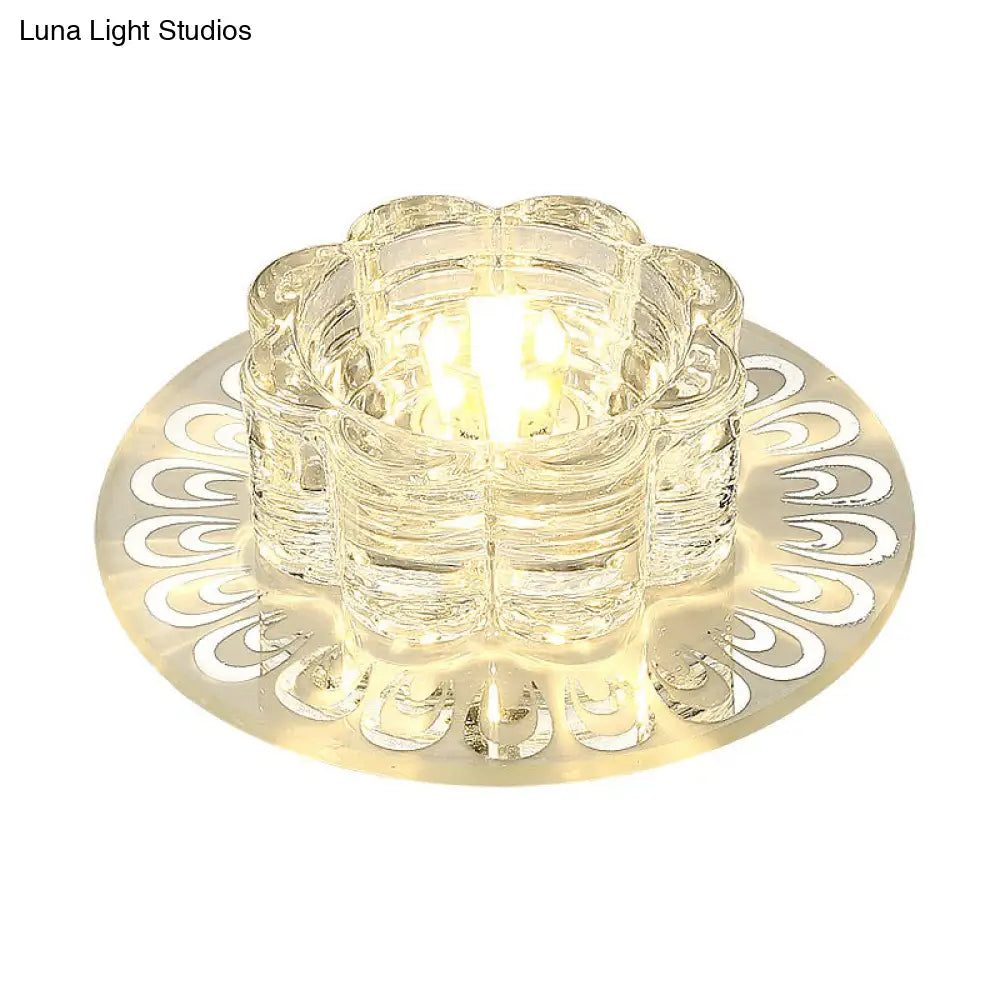 Minimalist Crystal Led Flush Mount Fixture For Hallway – Clear Flower Lighting