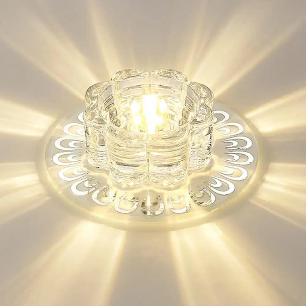 Minimalist Crystal Led Flush Mount Fixture For Hallway Clear Flower Lighting