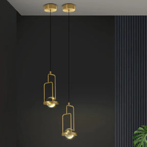 Minimalist Crystal Pendant Lamp With Gold Frame And Rectangle Design