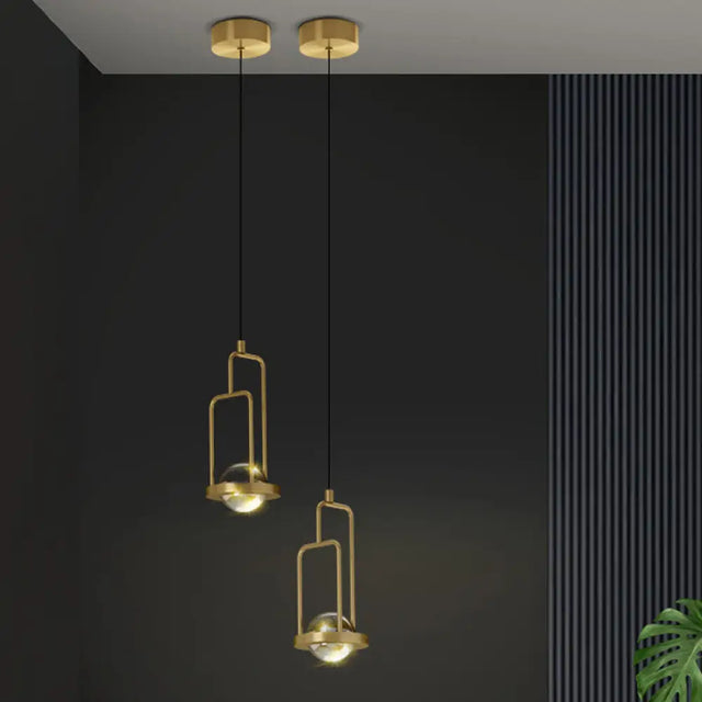 Minimalist Crystal Pendant Lamp With Gold Frame And Rectangle Design
