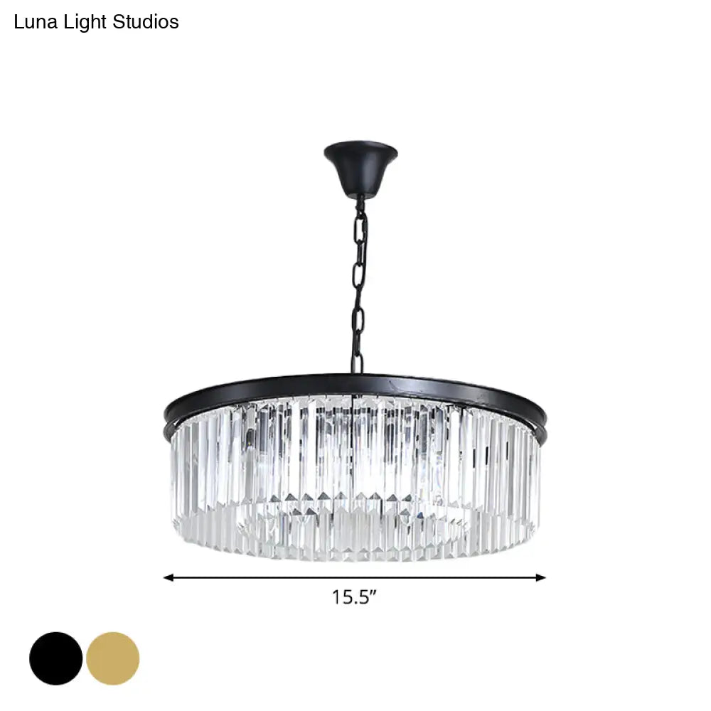 Minimalist Crystal Pendant Light Fixture - Black/Gold Round Design (4/12/16 Bulbs) For Restaurant