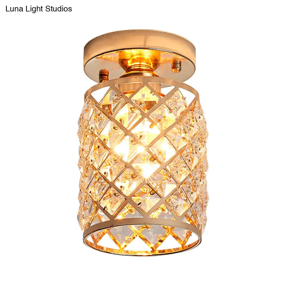Minimalist Crystal Pineapple Semi - Flush Ceiling Light In Gold