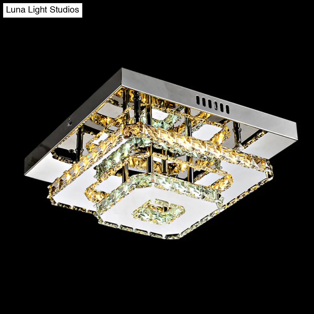 Minimalist Crystal Semi Flush Mount Led Lighting In Stainless Steel For Corridor