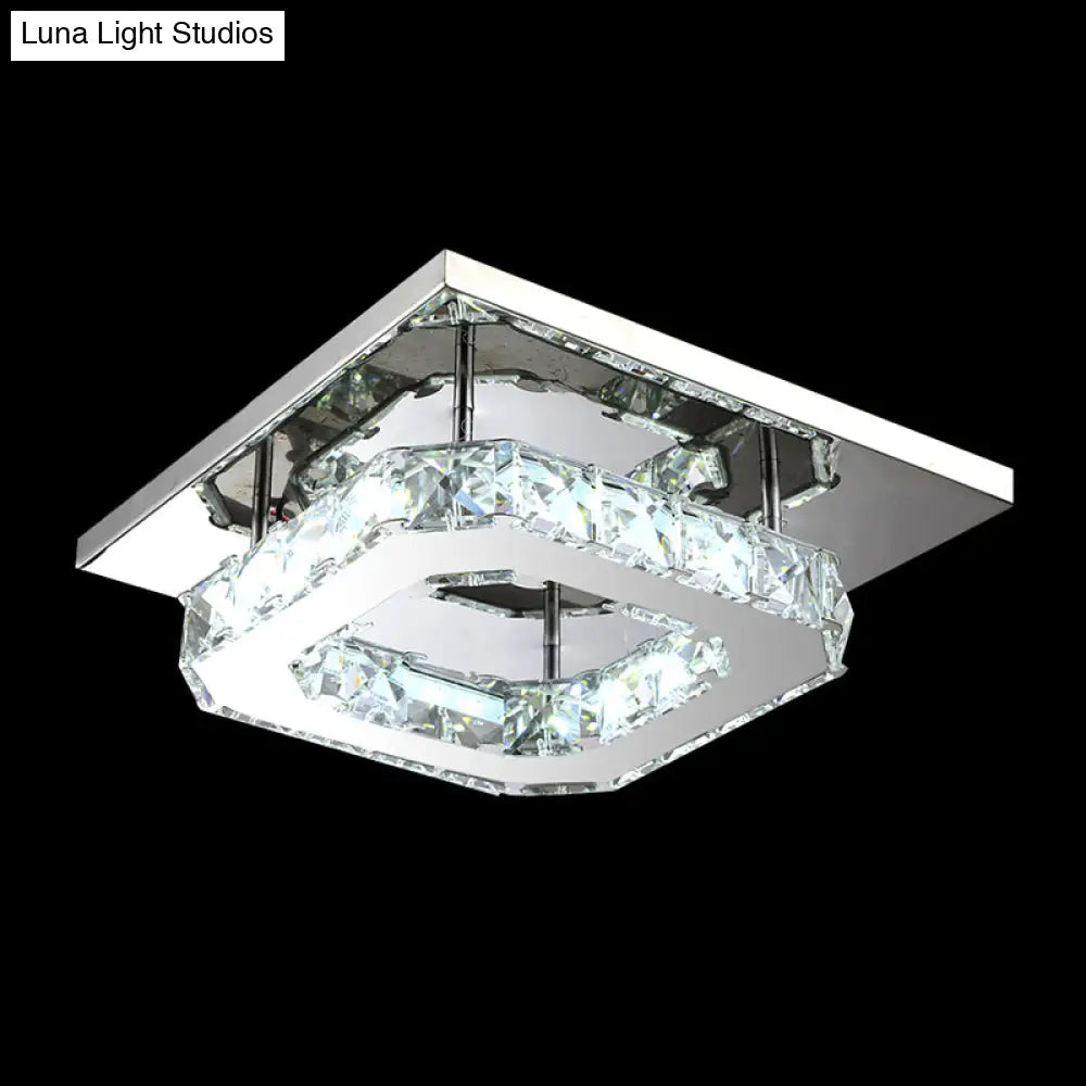 Minimalist Crystal Semi Flush Mount Led Lighting In Stainless Steel For Corridor