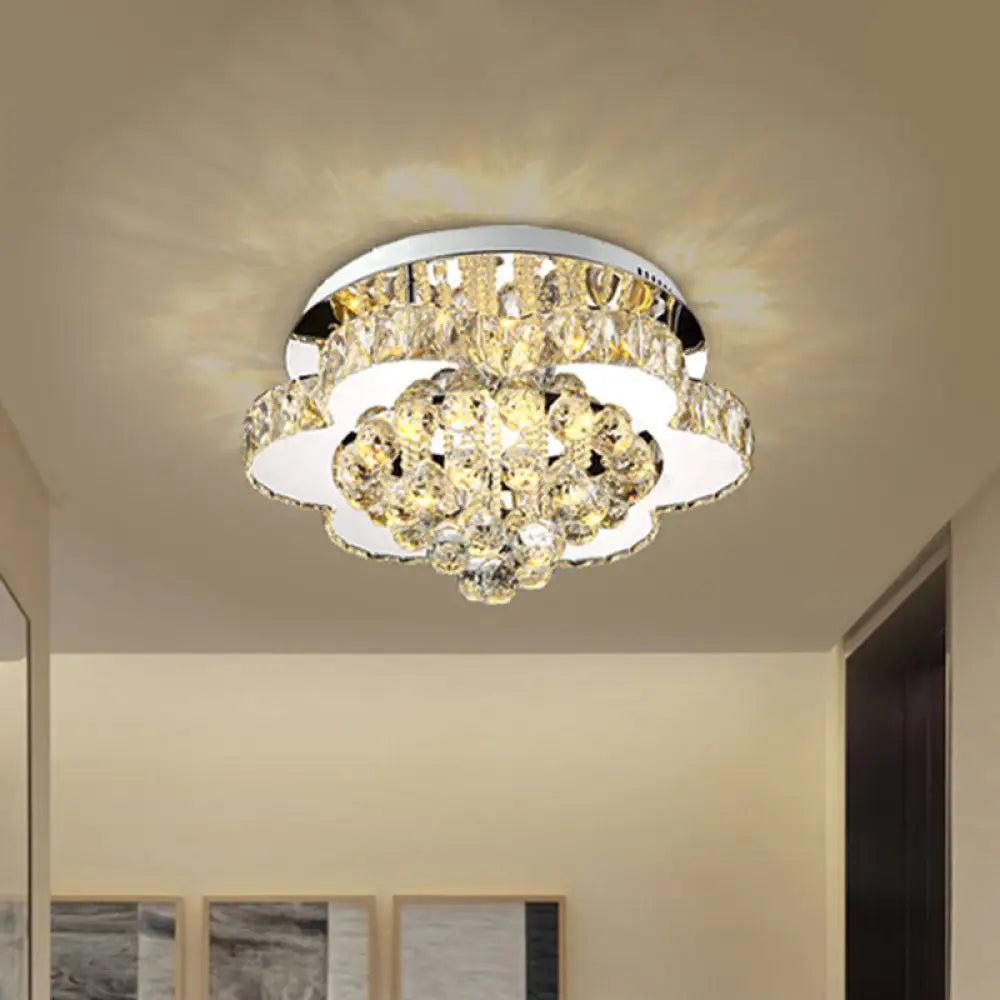Minimalist Crystal Semi Flush Mount Led Lighting In Stainless Steel For Corridor Stainless-Steel / E
