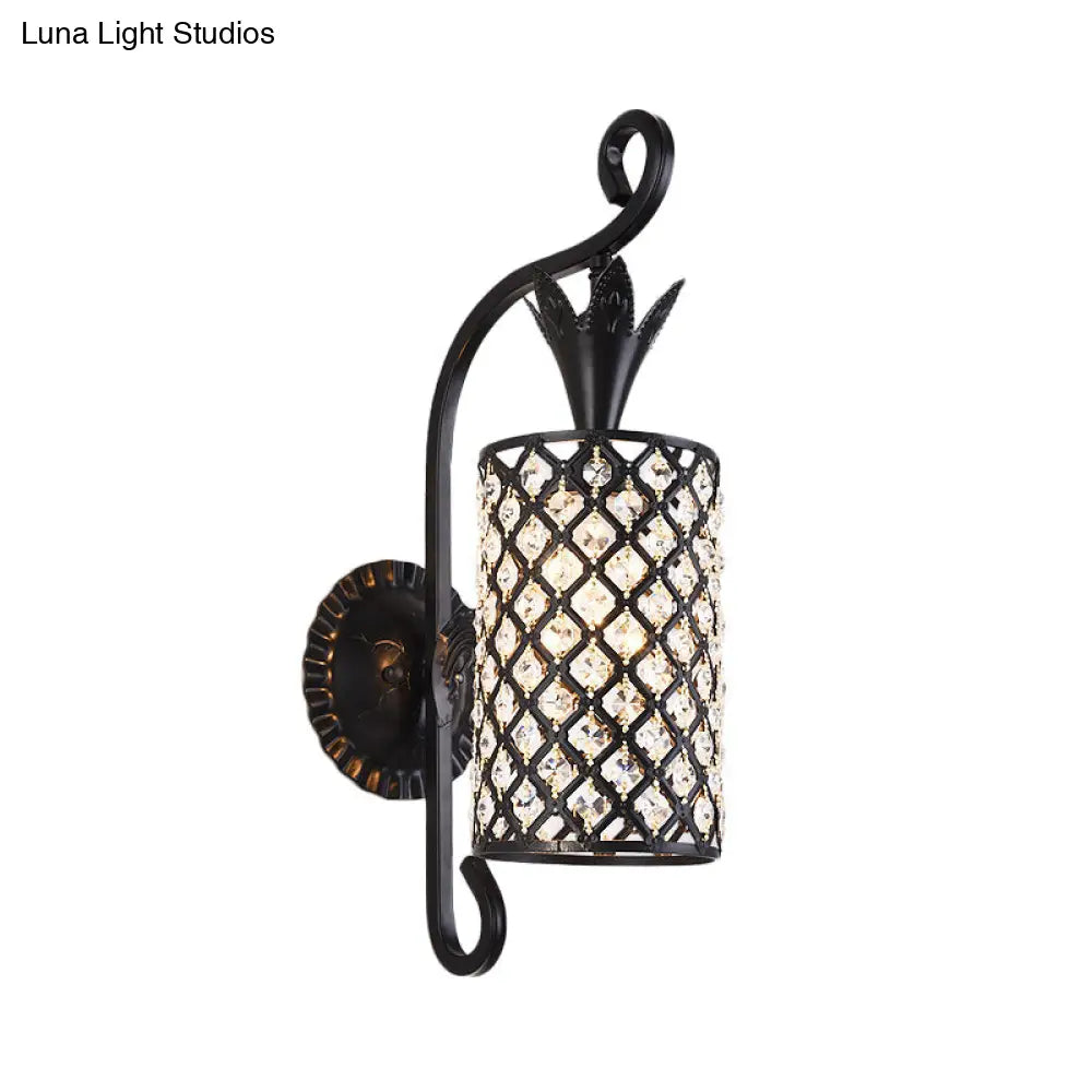 Minimalist Crystal Square/Rhombus Sconce: Black 1-Light Shade Wall Lighting Fixture