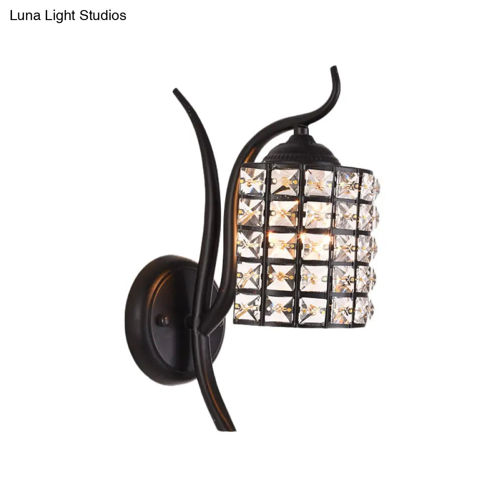 Minimalist Crystal Square/Rhombus Sconce: Black 1-Light Shade Wall Lighting Fixture
