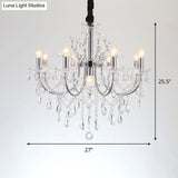 Minimalist Crystal Swag Chandelier: 9-Bulb Pendant Lamp In Chrome - Ideal For Living Room Lighting