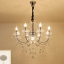Minimalist Crystal Swag Chandelier: 9-Bulb Pendant Lamp In Chrome - Ideal For Living Room Lighting