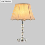 Minimalist Crystal Table Lamp - Bedroom Nightstand Light With Beige Bell Shade