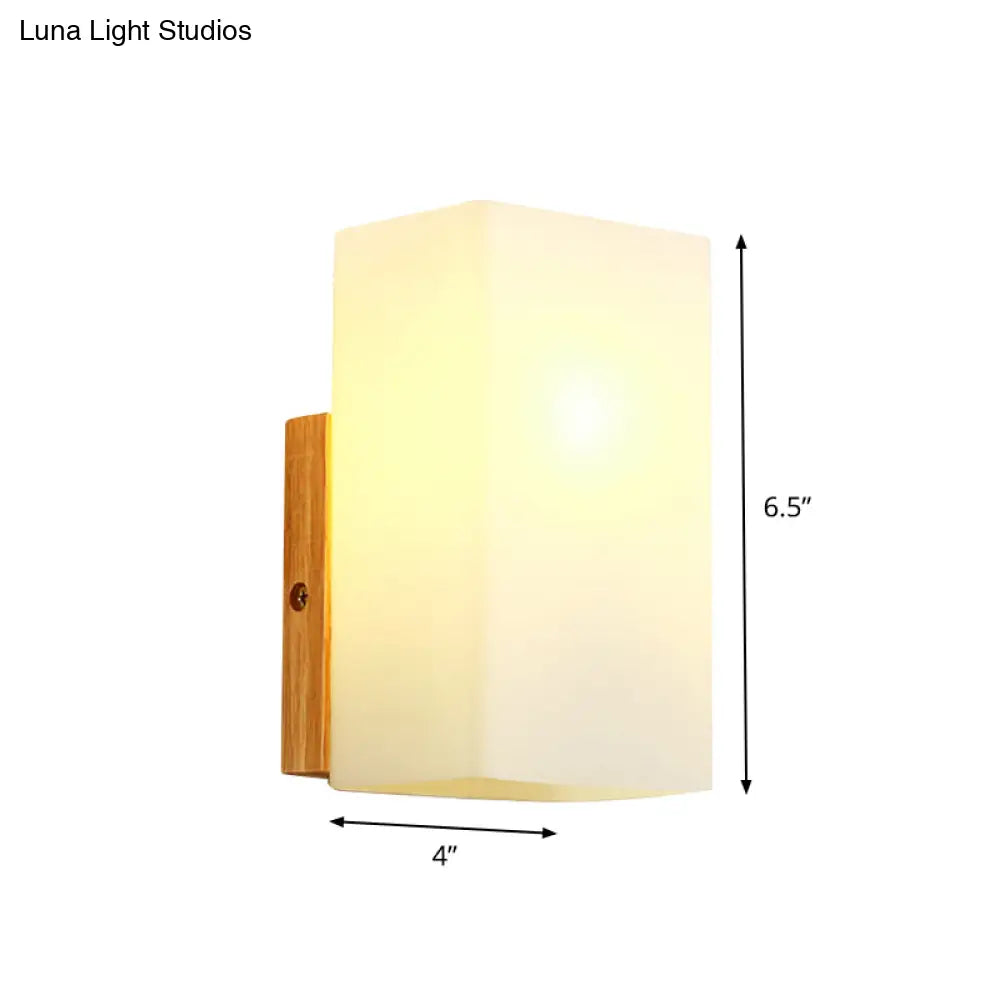 Minimalist Cube Wall Sconce With Opal Glass And Wood Detail