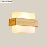 Minimalist Cube Wall Sconce With Opal Glass And Wood Detail