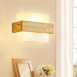 Minimalist Cube Wall Sconce With Opal Glass And Wood Detail Beige / A