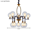 Minimalist Curvy Arm Black-Gold Pendant Chandelier - Oval Down Lighting With Clear Glass