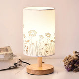Minimalist Cylinder Bedside Table Lamp - White Fabric 1-Light Nightstand Light / Flower