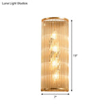 Minimalist Cylinder Wall Mount Crystal Rod Sconce - 4-Light Hallway Lighting In Gold